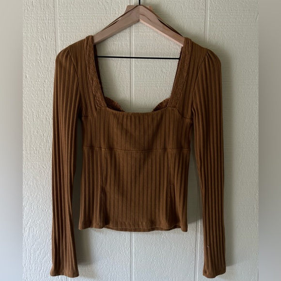 Free People Brown Ribbed Long Sleeve Top - Picture 3 of 5